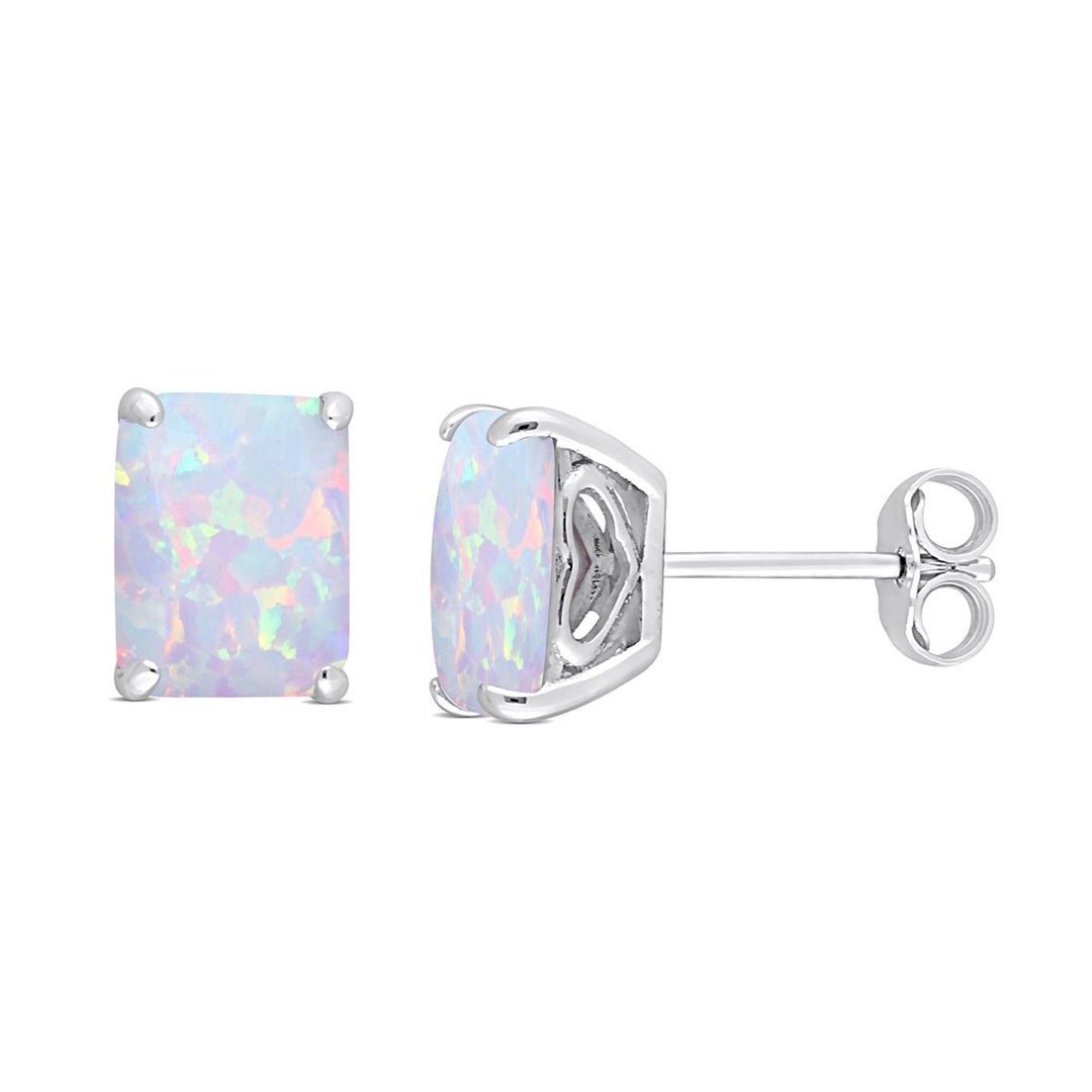 3.80 Carat (ctw) Lab-Created Opal Emerald-Cut Solitaire Earrings in Sterling Silver Image 1