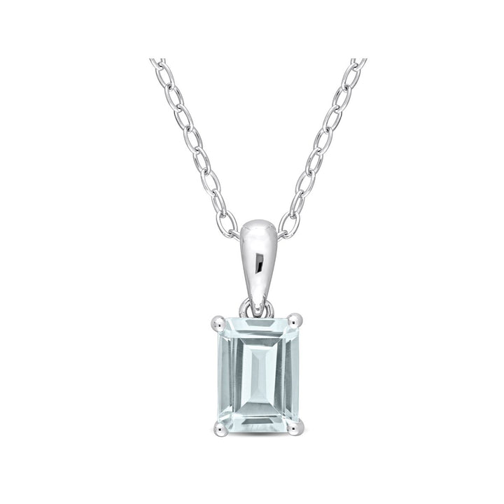 0.95 Carat (ctw) Aquamarine Emerald-Cut Pendant Necklace in Sterling Silver with Chain Image 1
