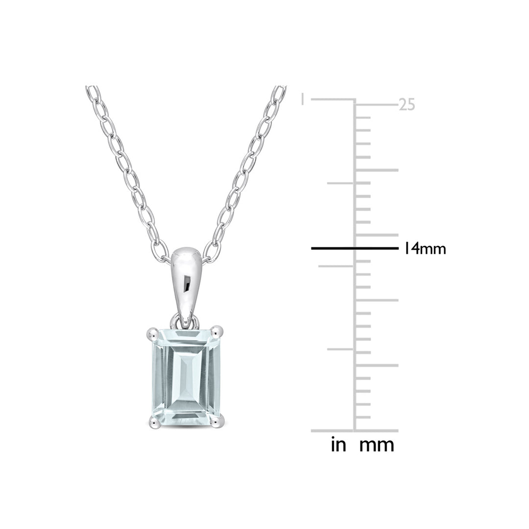 0.95 Carat (ctw) Aquamarine Emerald-Cut Pendant Necklace in Sterling Silver with Chain Image 3
