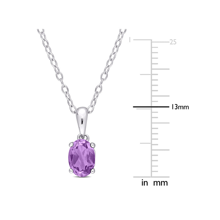7/10 Carat (ctw) Amethyst Solitaire Oval Pendant Necklace in Sterling Silver with Chain Image 2