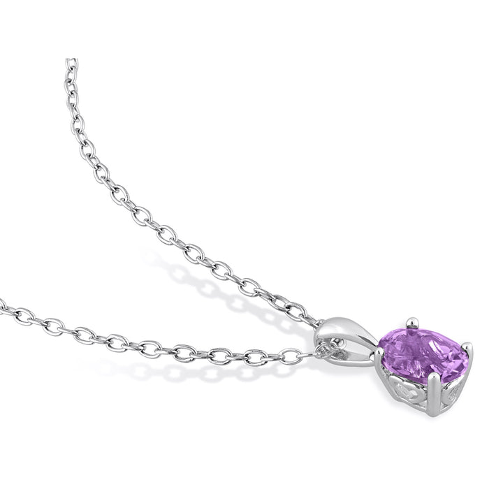 7/10 Carat (ctw) Amethyst Solitaire Oval Pendant Necklace in Sterling Silver with Chain Image 3