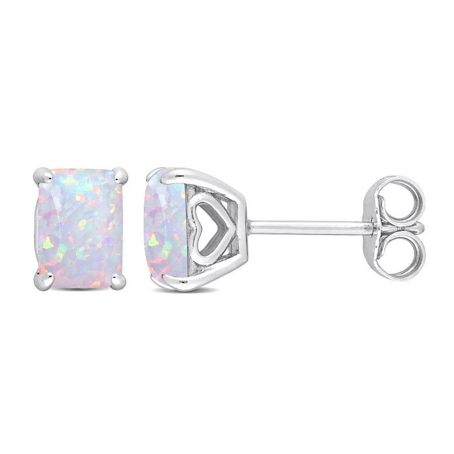 1.40 Carat (ctw) Lab-Created Opal Octagon Solitaire Earrings in Sterling Silver Image 1