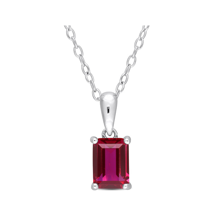 1 1/2 Carat (ctw) Emerald-Cut Lab-Created Ruby Solitaire Pendant Necklace in Sterling Silver with Chain Image 1