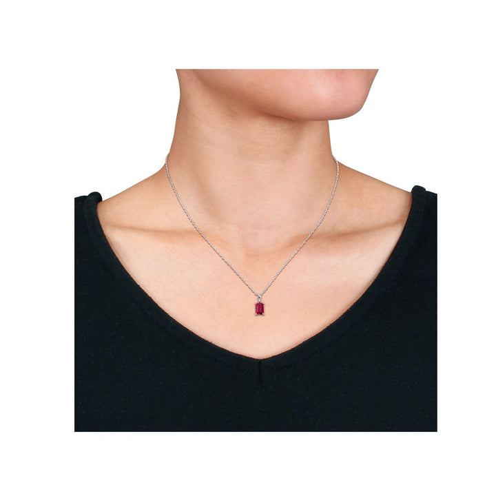 1 1/2 Carat (ctw) Emerald-Cut Lab-Created Ruby Solitaire Pendant Necklace in Sterling Silver with Chain Image 2