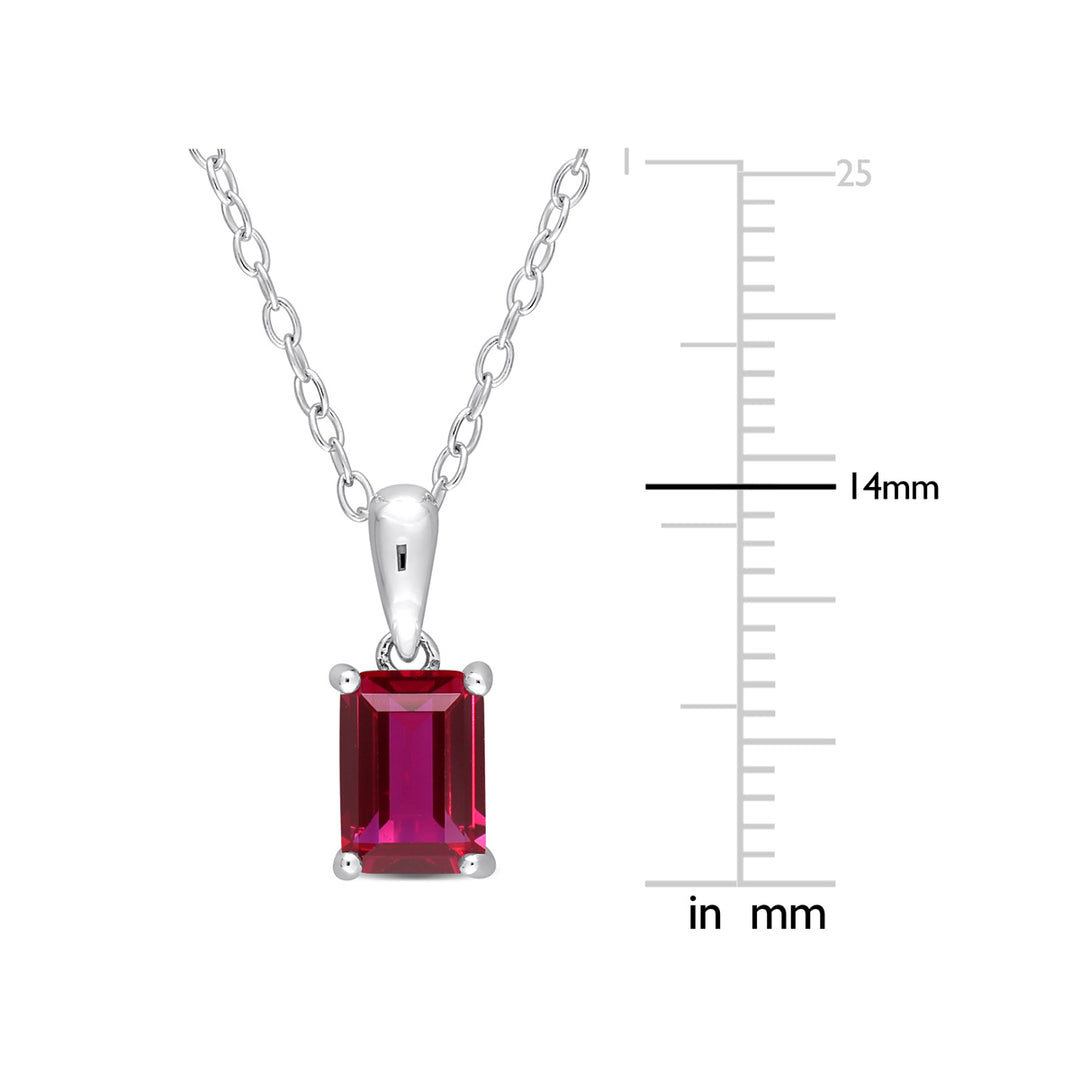 1 1/2 Carat (ctw) Emerald-Cut Lab-Created Ruby Solitaire Pendant Necklace in Sterling Silver with Chain Image 3