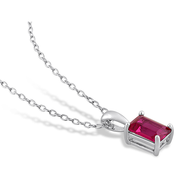 1 1/2 Carat (ctw) Emerald-Cut Lab-Created Ruby Solitaire Pendant Necklace in Sterling Silver with Chain Image 4