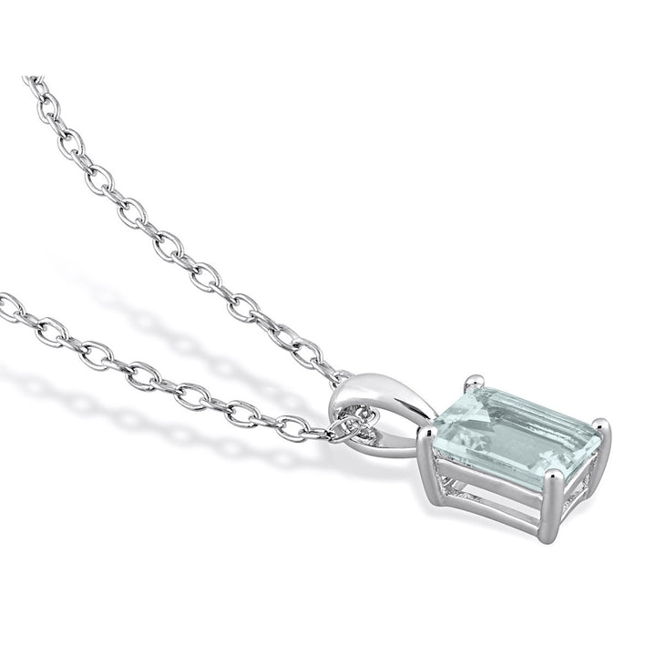 0.95 Carat (ctw) Aquamarine Emerald-Cut Pendant Necklace in Sterling Silver with Chain Image 4
