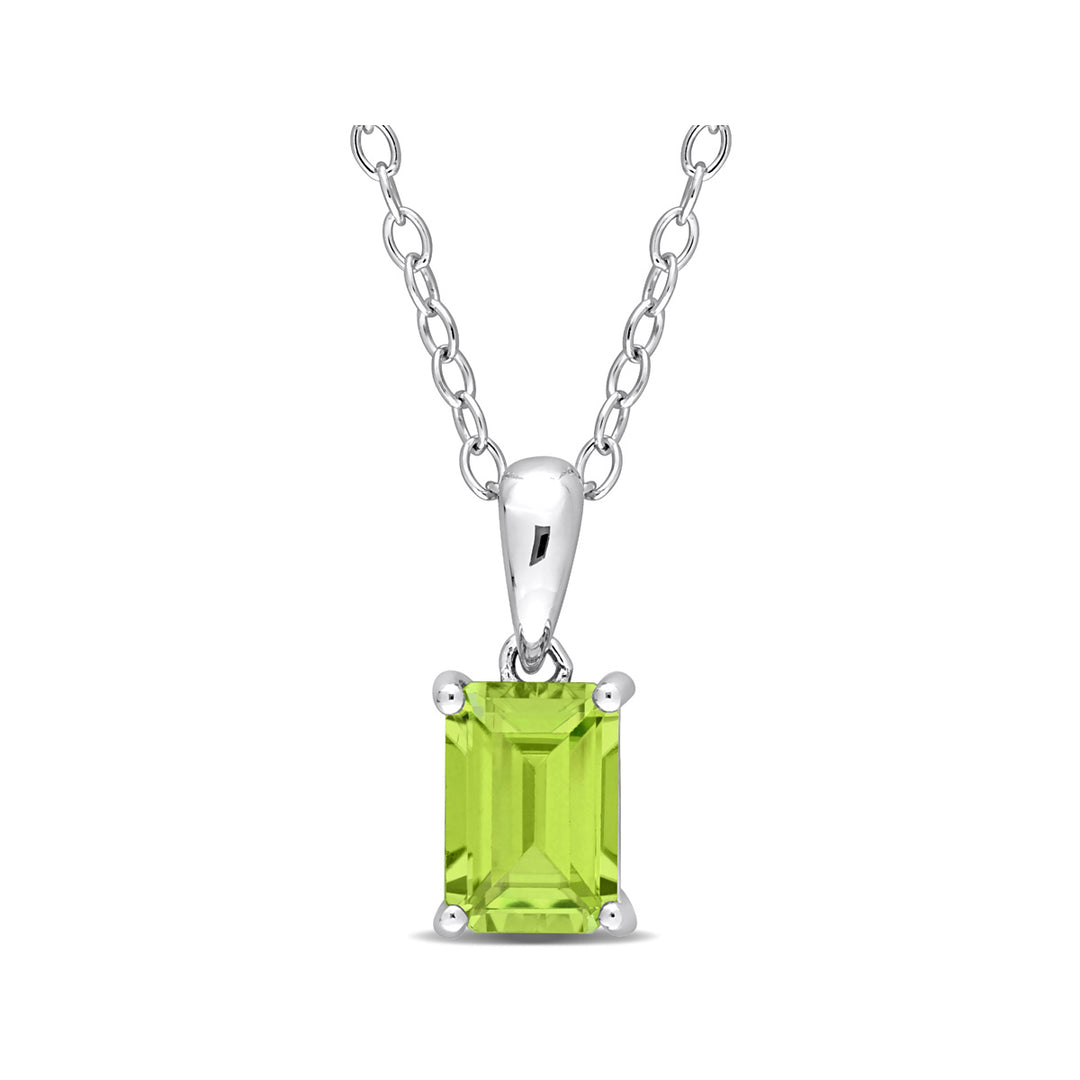 1.00 Carat (ctw) Peridot Emerald-Cut Pendant Necklace in Sterling Silver with Chain Image 1