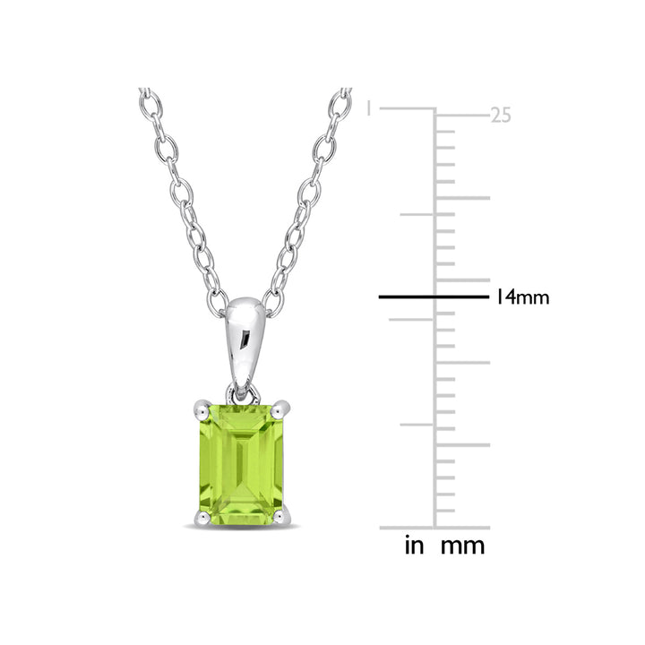 1.00 Carat (ctw) Peridot Emerald-Cut Pendant Necklace in Sterling Silver with Chain Image 3
