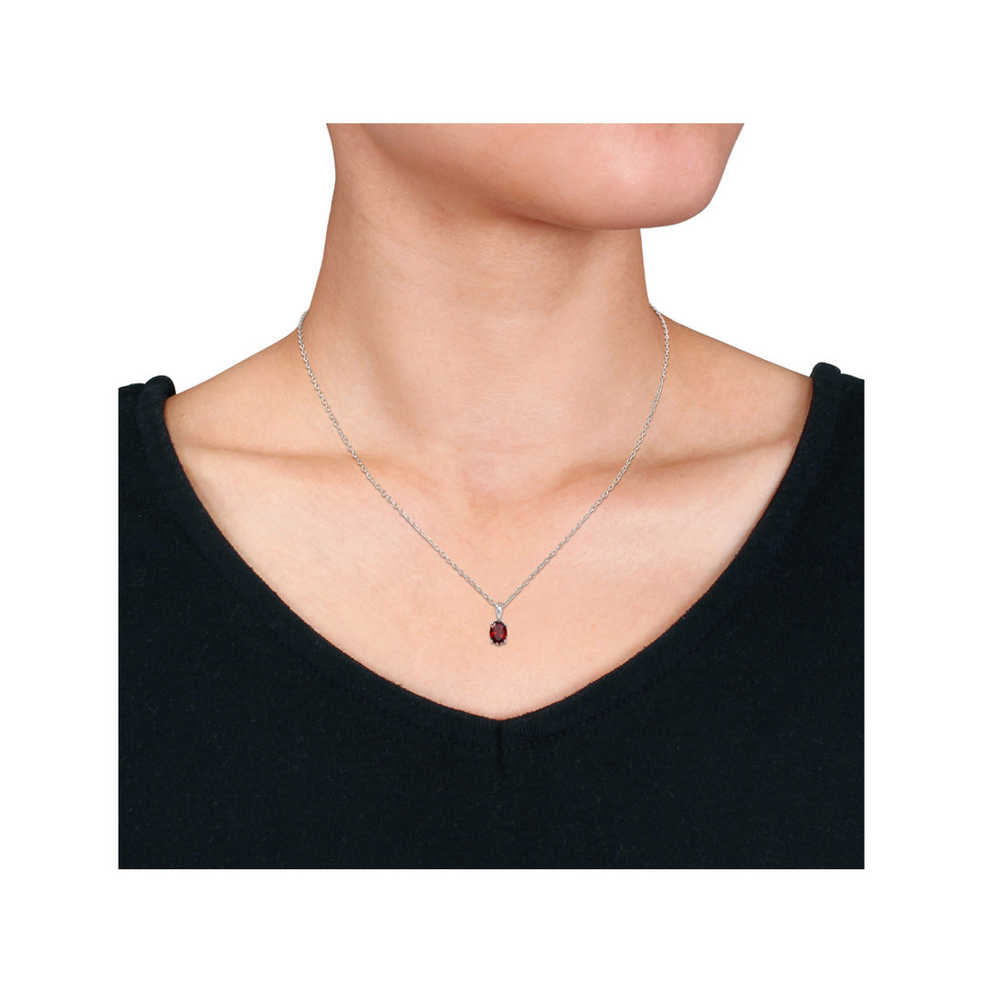 0.95 Carat (ctw) Garnet Solitaire Oval Pendant Necklace in Sterling Silver with Chain Image 2