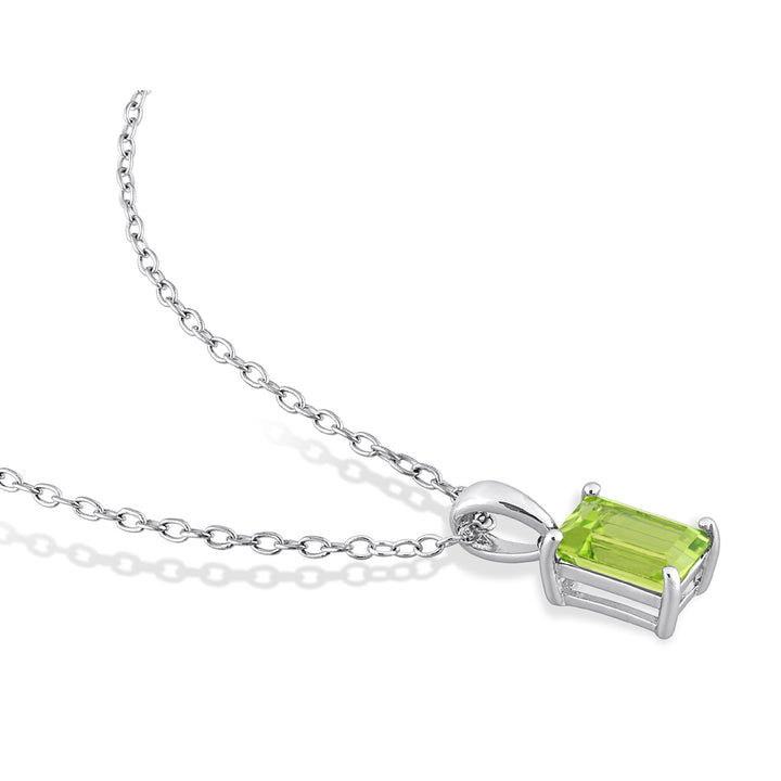 1.00 Carat (ctw) Peridot Emerald-Cut Pendant Necklace in Sterling Silver with Chain Image 4