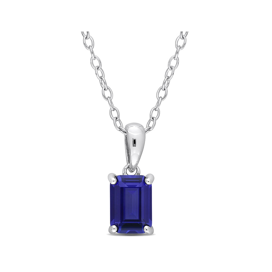 1.50 Carat (ctw) Lab Created Blue Sapphire Emerald-Cut Pendant Necklace in Sterling Silver with Chain Image 1