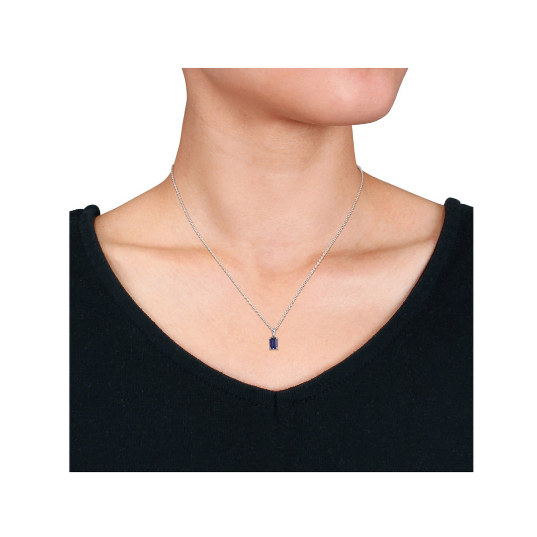 1.50 Carat (ctw) Lab Created Blue Sapphire Emerald-Cut Pendant Necklace in Sterling Silver with Chain Image 2