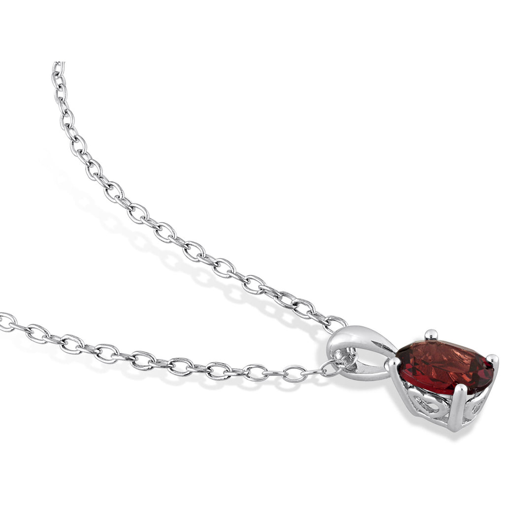 0.95 Carat (ctw) Garnet Solitaire Oval Pendant Necklace in Sterling Silver with Chain Image 4