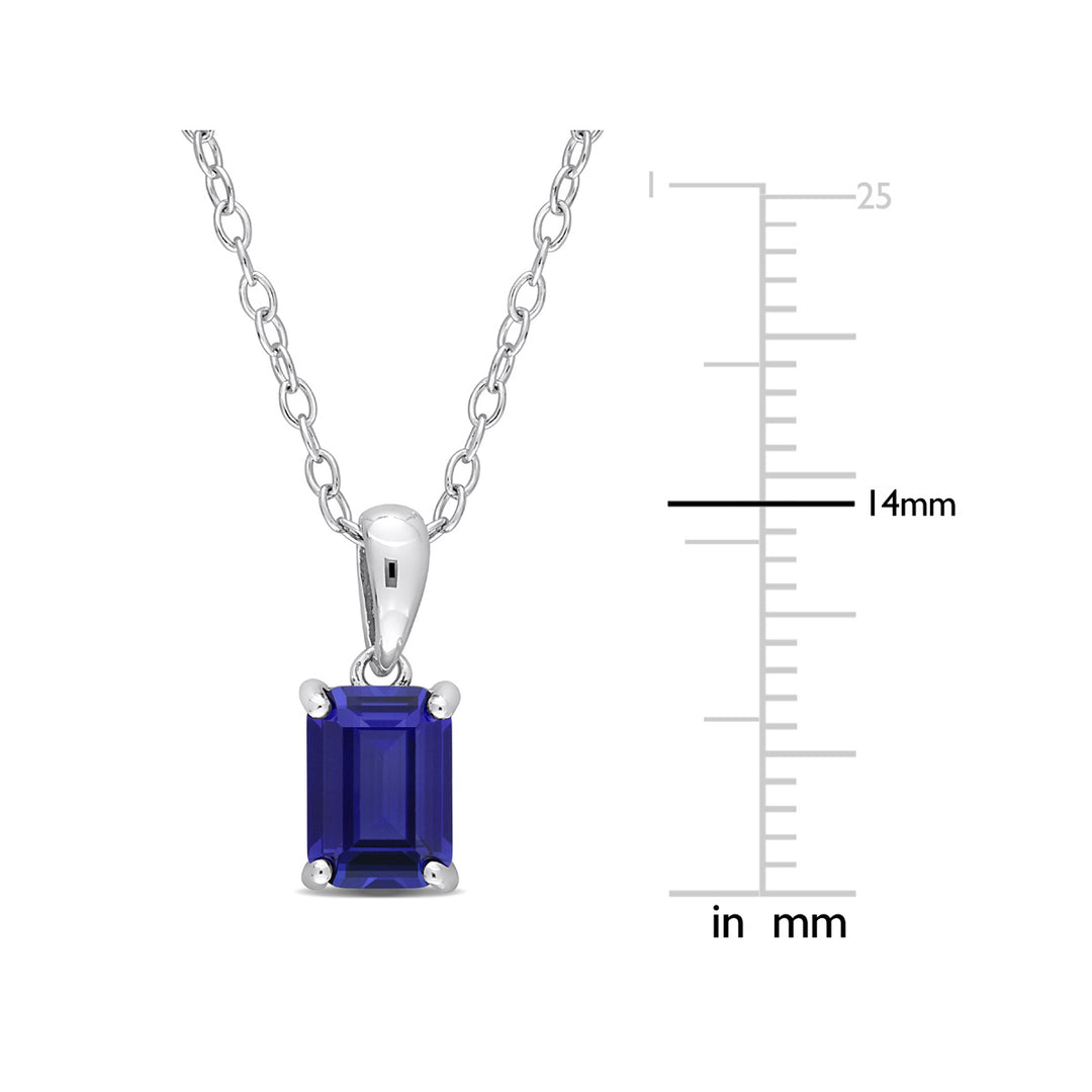 1.50 Carat (ctw) Lab Created Blue Sapphire Emerald-Cut Pendant Necklace in Sterling Silver with Chain Image 3