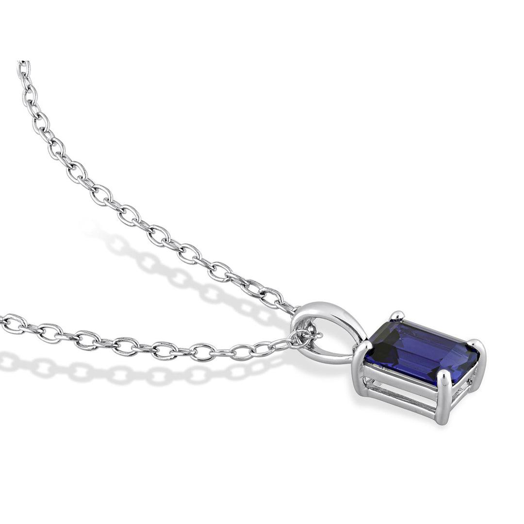 1.50 Carat (ctw) Lab Created Blue Sapphire Emerald-Cut Pendant Necklace in Sterling Silver with Chain Image 4