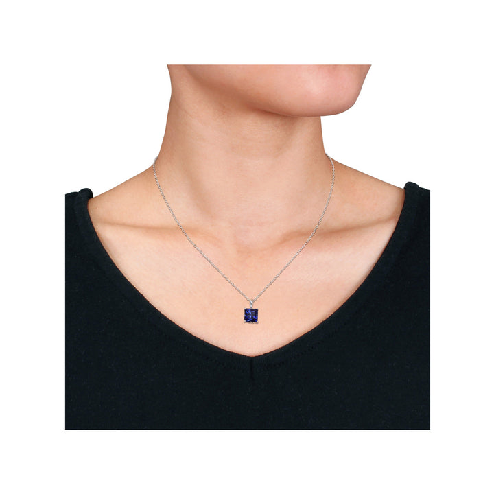 3.06 Carat (ctw) Lab-Created Blue Sapphire Princess Solitaire Pendant Necklace in Sterling Silver with Chain Image 2