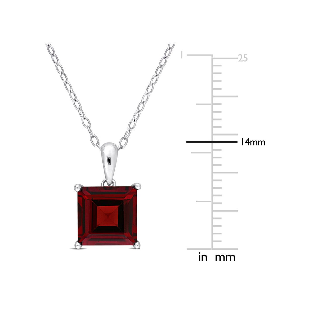 3.10 Carat (ctw) Princess-Cut Garnet Solitaire Pendant Necklace in Sterling Silver with Chain Image 2