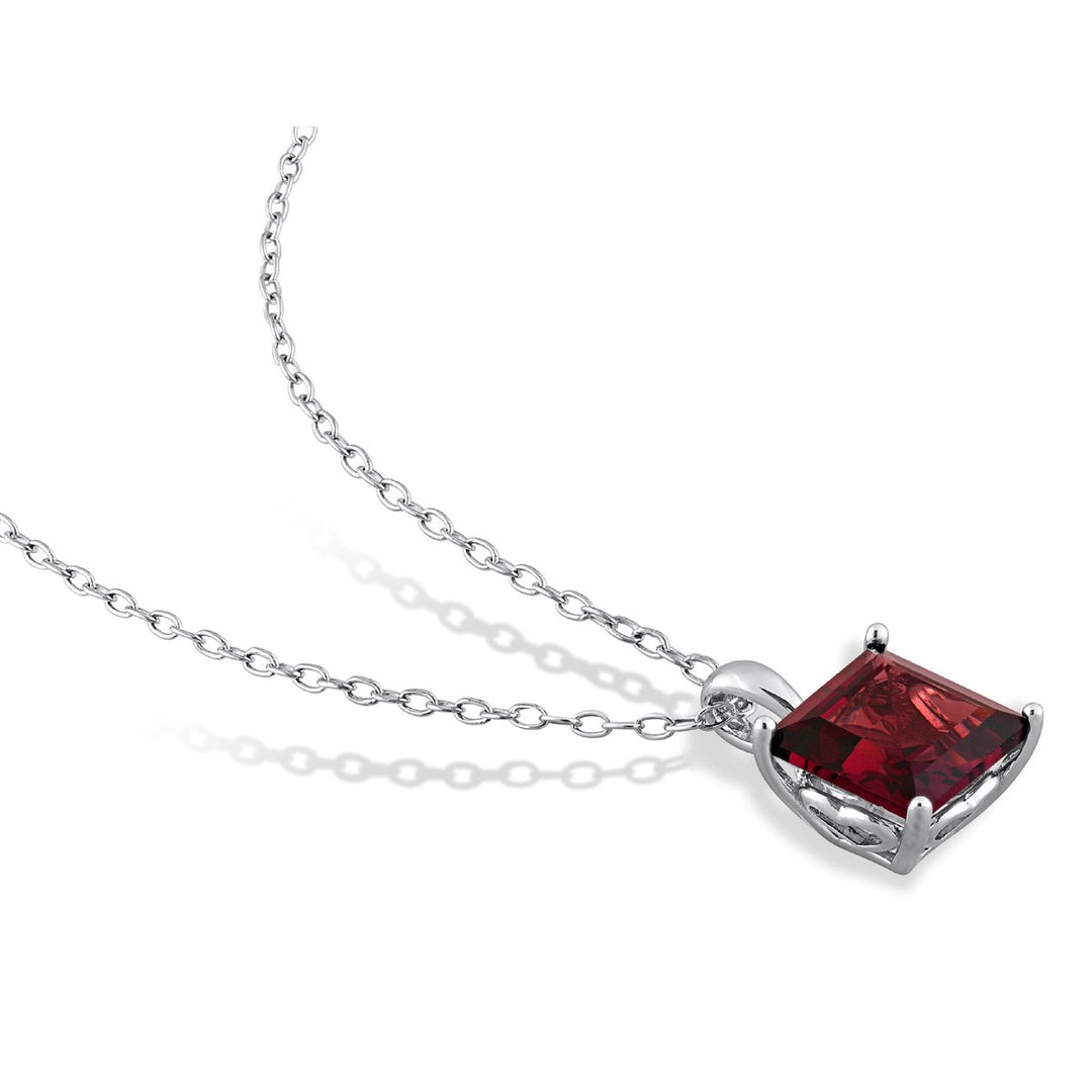 3.10 Carat (ctw) Princess-Cut Garnet Solitaire Pendant Necklace in Sterling Silver with Chain Image 3