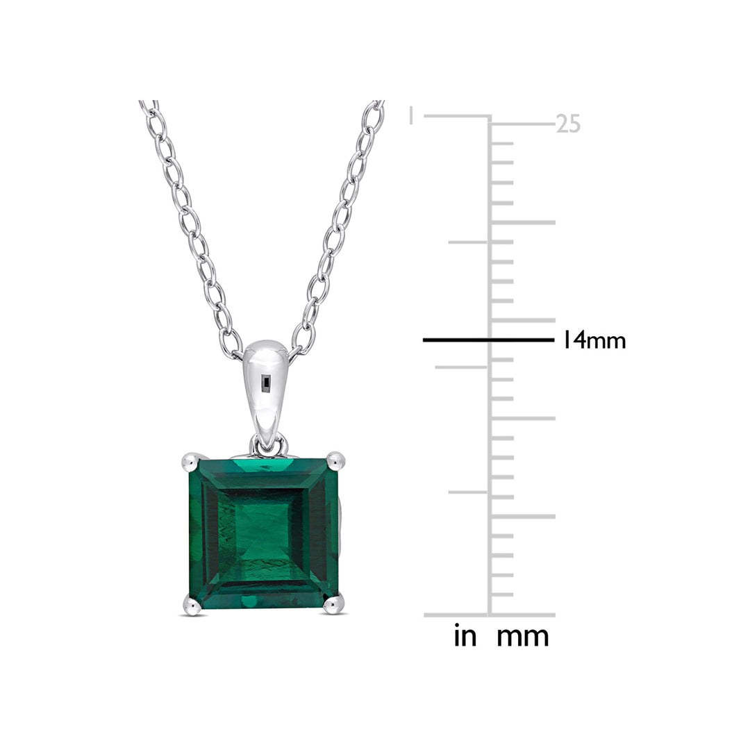 2.55 Carat (ctw) Lab-Created Emerald Princess Solitaire Pendant Necklace in Sterling Silver with Chain Image 2