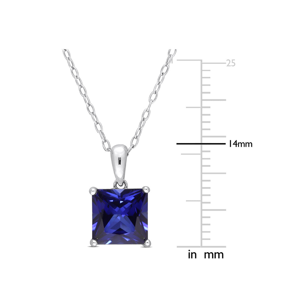 3.06 Carat (ctw) Lab-Created Blue Sapphire Princess Solitaire Pendant Necklace in Sterling Silver with Chain Image 3