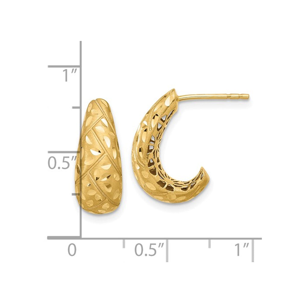 14K Yellow Gold Satin and Diamond-cut J-Hoop Earrings Image 2