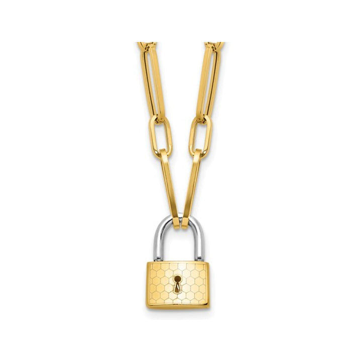 14K Yellow Gold Fancy Link with Lock Necklace (Chain 18.25 Inche) Image 1