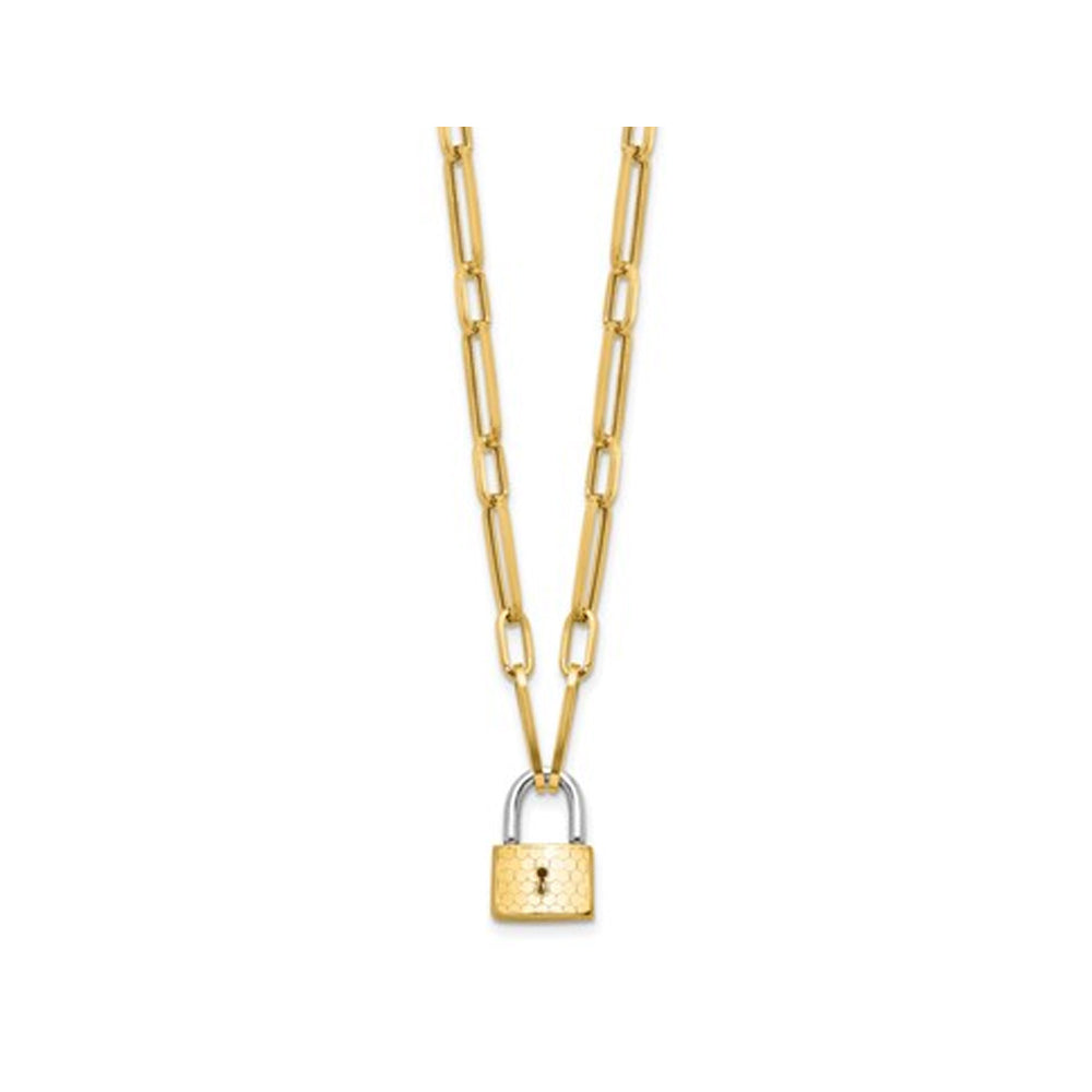 14K Yellow Gold Fancy Link with Lock Necklace (Chain 18.25 Inche) Image 2