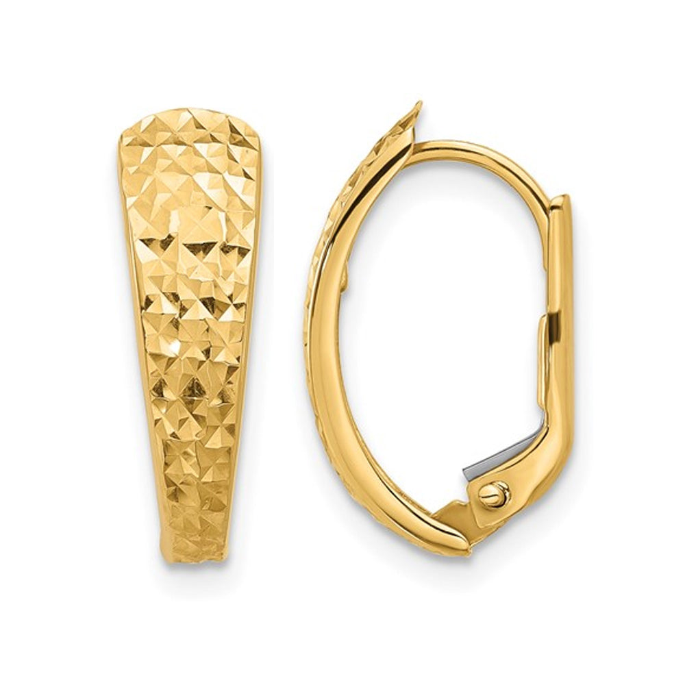 Diamond Cut Leverback Hoop Earrings in 14K Yellow Gold Image 1