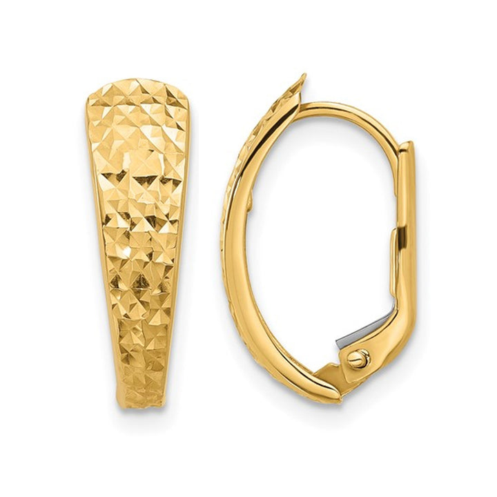 Diamond Cut Leverback Hoop Earrings in 14K Yellow Gold Image 1