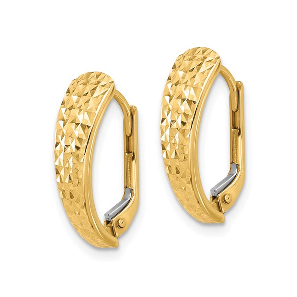 Diamond Cut Leverback Hoop Earrings in 14K Yellow Gold Image 2