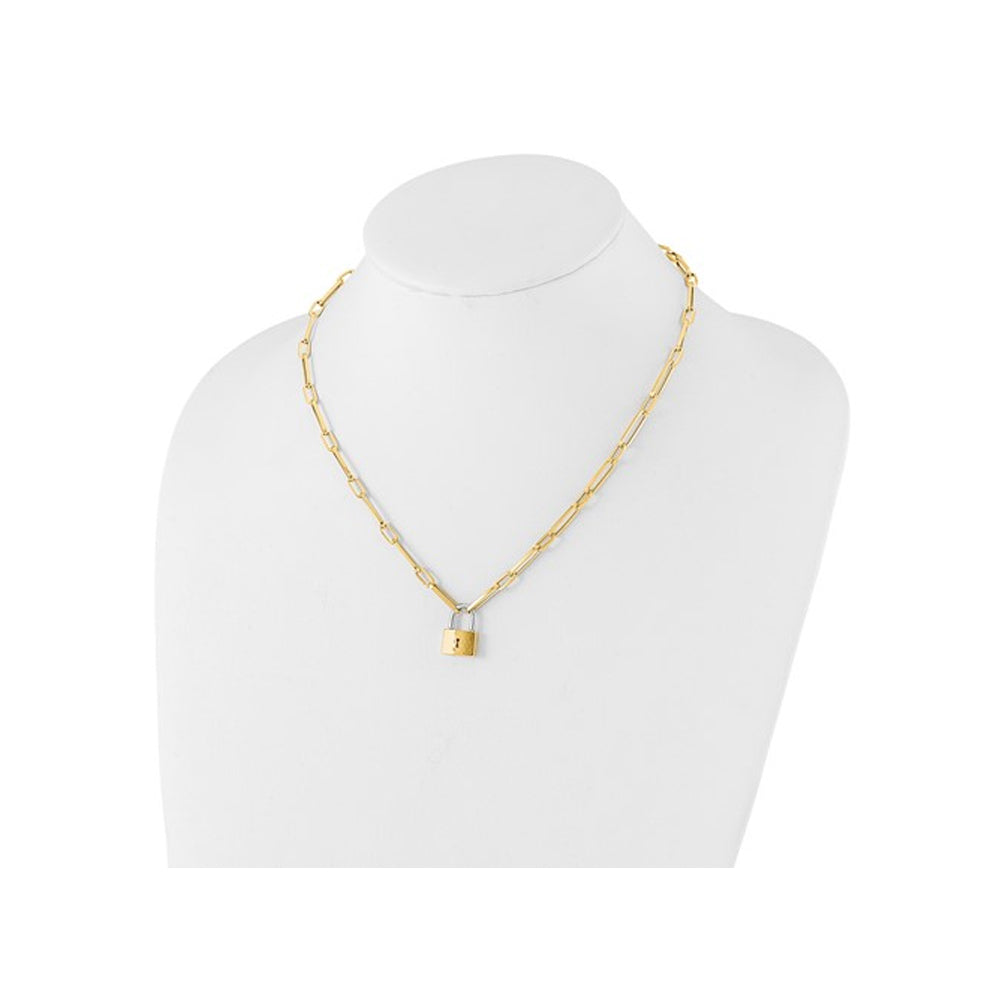 14K Yellow Gold Fancy Link with Lock Necklace (Chain 18.25 Inche) Image 3