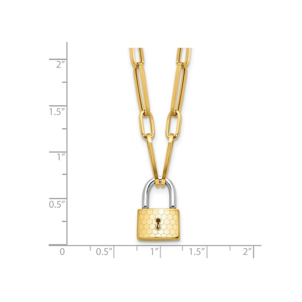 14K Yellow Gold Fancy Link with Lock Necklace (Chain 18.25 Inche) Image 4