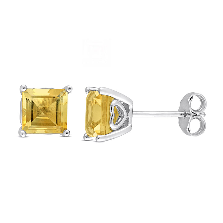 2.10 Carat (ctw) Citrine Princess-Cut Solitaire Stud Earrings in Sterling Silver Image 1