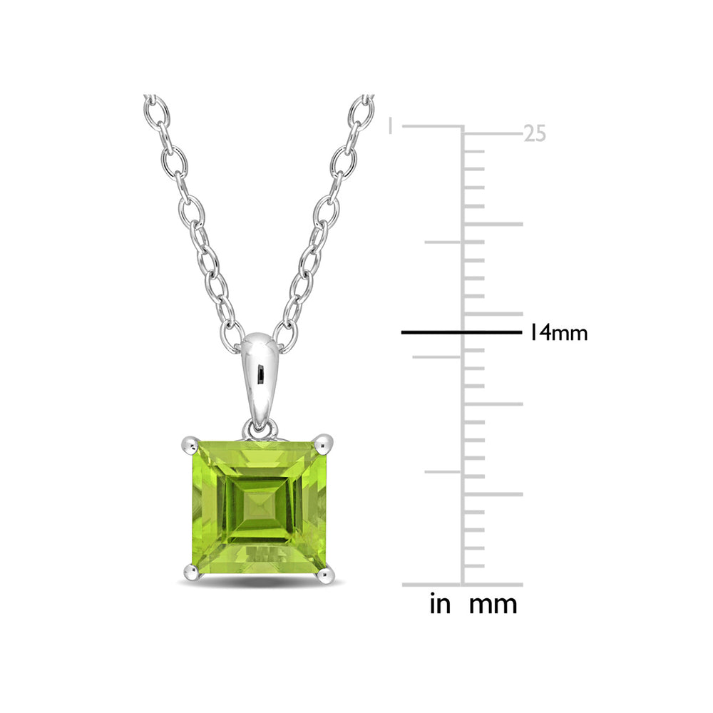 2.70 Carat (ctw) Princess-Cut Peridot Solitaire Pendant Necklace in Sterling Silver with Chain Image 2