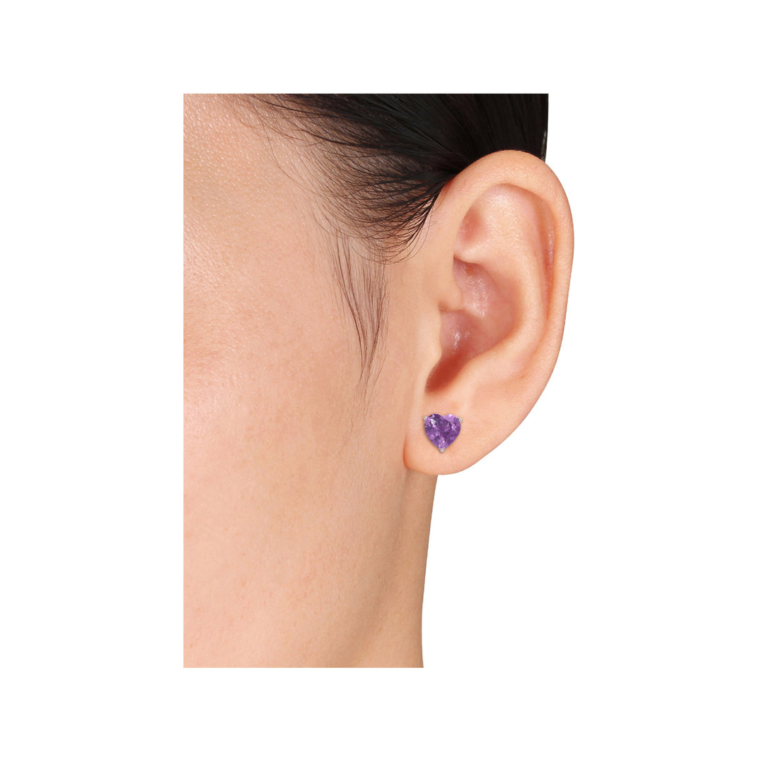3.34 Carat (ctw) Amethyst Heart-Shape Solitaire Stud Earrings in Sterling Silver Image 4