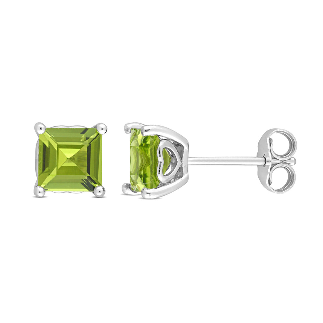 2.40 Carat (ctw) Square Peridot Solitaire Stud Earrings in Sterling Silver Image 1