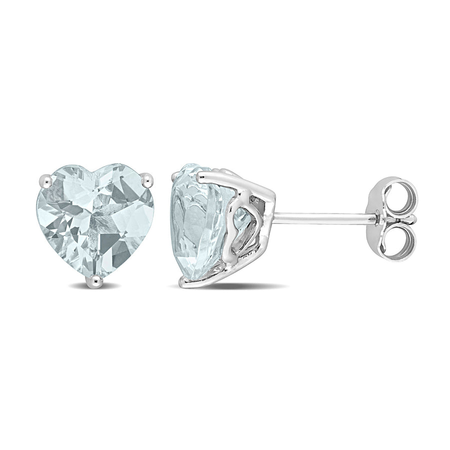 3.00 Carat (ctw) Aquamarine Heart-Shape Solitaire Stud Earrings in Sterling Silver Image 1