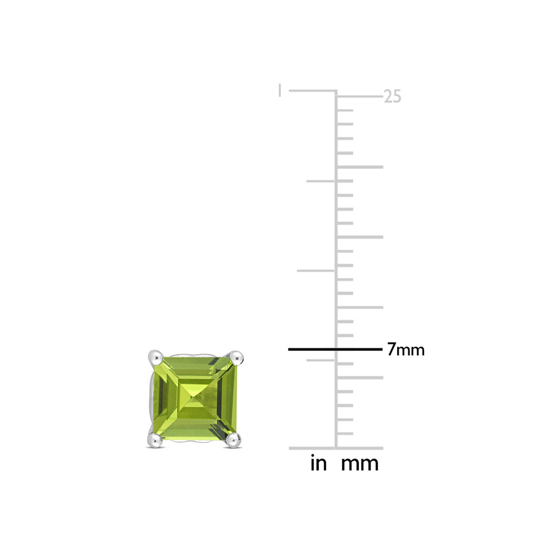 2.40 Carat (ctw) Square Peridot Solitaire Stud Earrings in Sterling Silver Image 4