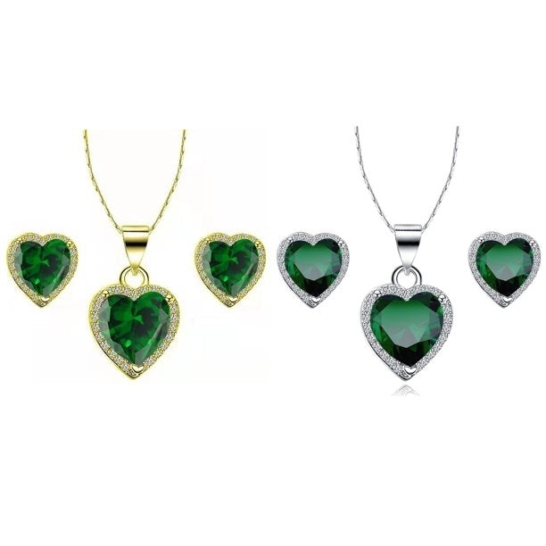 Paris Jewelry 14k Yellow and White Gold 1Ct Emerald Full Necklace Set 18 inch Plated Image 1
