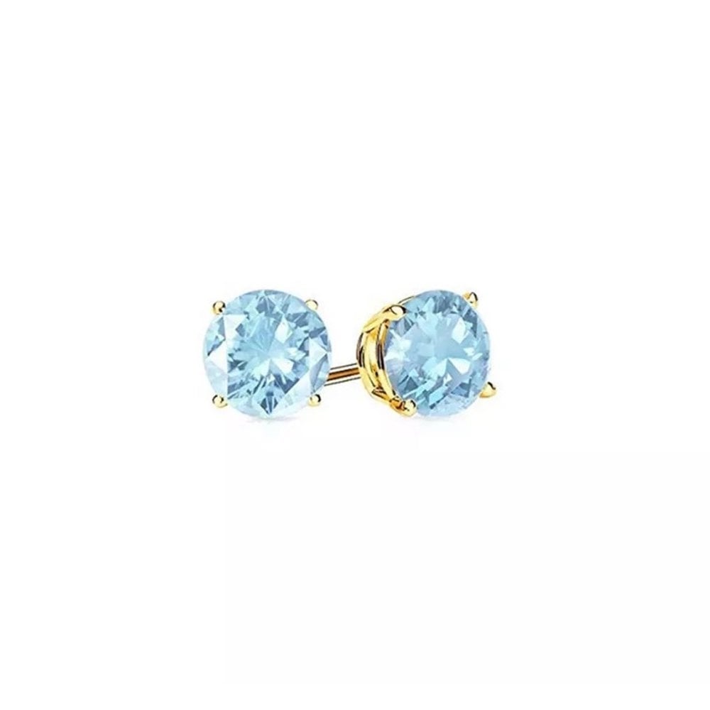 Paris Jewelry 10k Yellow Gold Plated 4 Carat Round Created Aquamarine Sapphire CZ Stud Earrings Image 1