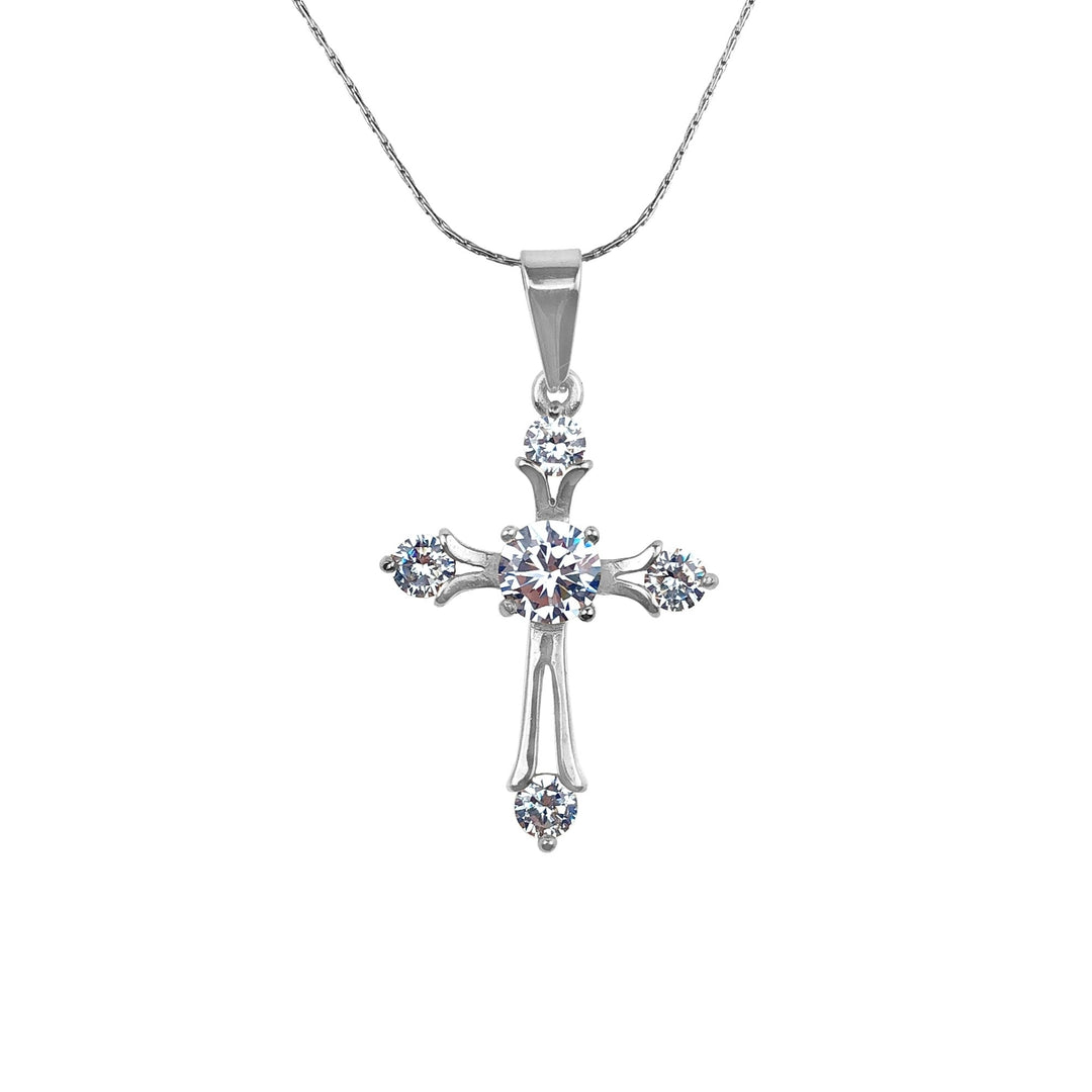 18K White Gold 3 ct Created Diamond CZ Cross Stud Necklace Plated 18 inch Image 1
