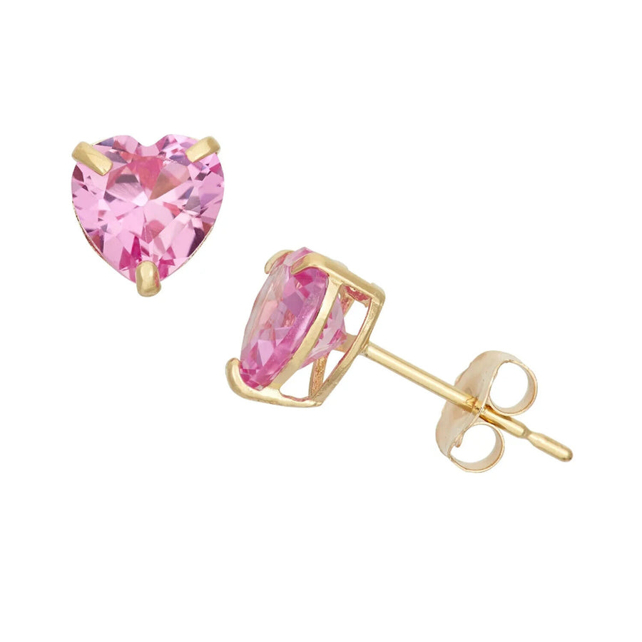 Paris Jewelry 10k Yellow Gold Plated 3 Carat Heart Created Pink Sapphire CZ Stud Earrings Image 1