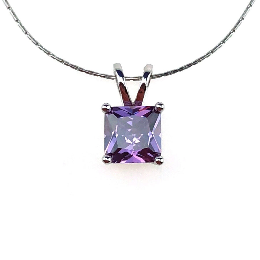 Paris Jewelry 18K White Gold 4 Carat Created Amethyst CZ Princess Stud Necklace Plated 18 inch Image 1