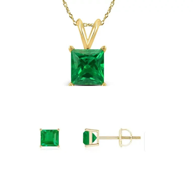 Paris Jewelry 18K Yellow Gold 1/2ct Emerald CZ Square 18 Inch Necklace and Earrings Set Plated Image 1