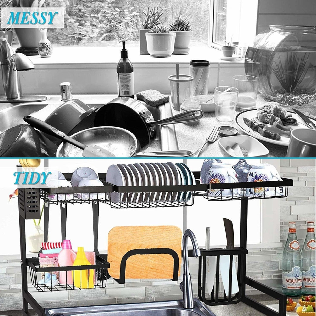 Over The Sink Dish Drying Rack Stainless Steel Kitchen Supplies Storage Shelf Drainer Organizer 35" x 12.2" x 20.4" Image 3