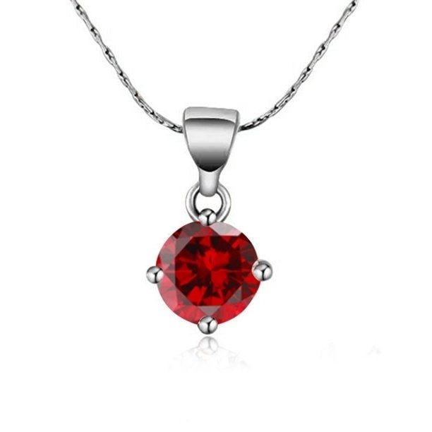 Paris Jewelry 18K White Gold 3 Carat Created Ruby CZ Round Stud Necklace Plated 18 inch Image 1