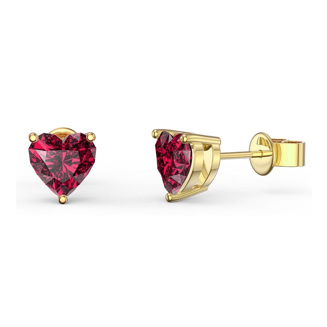 Paris Jewelry 10k Yellow Gold Plated 4 Carat Heart Created Ruby CZ Stud Earrings Image 1