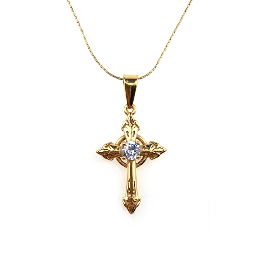 Paris Jewelry 24K Yellow Gold 1 ct Created Diamond Cross Stud Necklace Plated 18 inch Image 1
