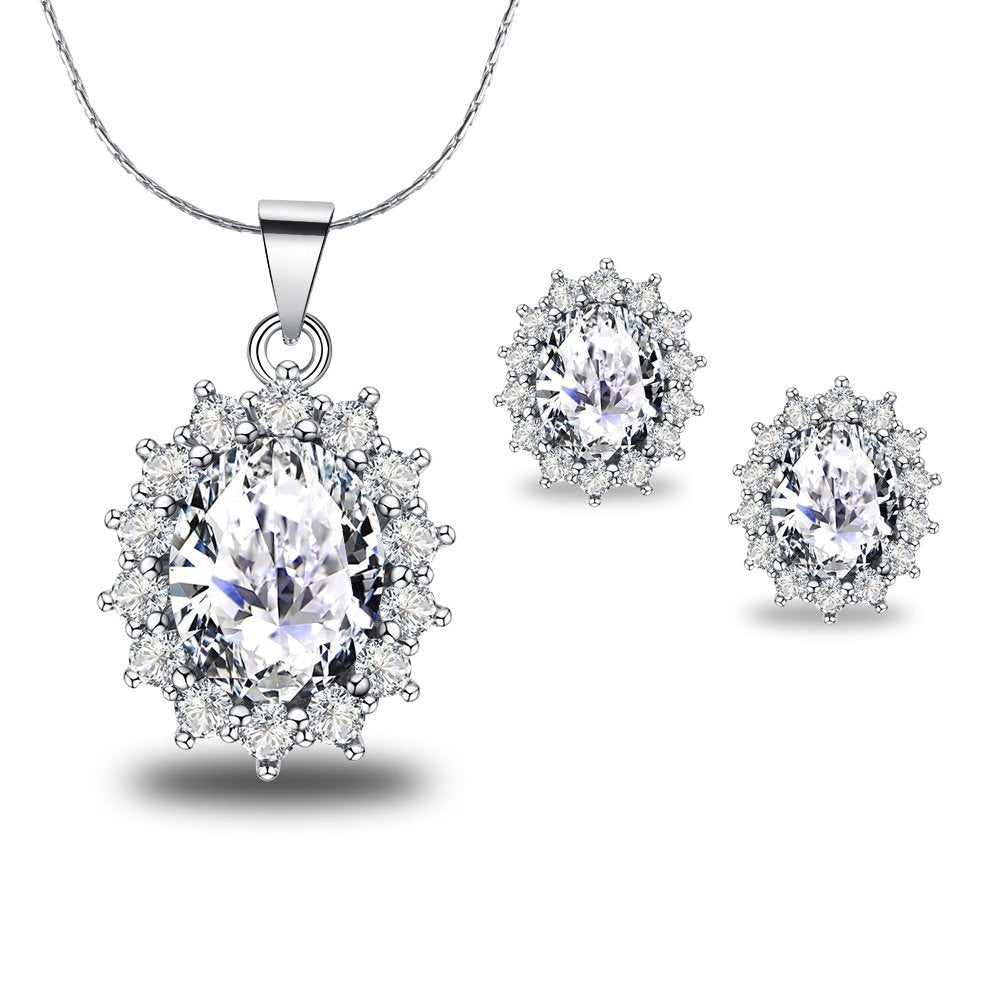Paris Jewelry 18K White Gold Diamond CZ Round 2 Carat Oval Necklace Plated 18 inch Image 1